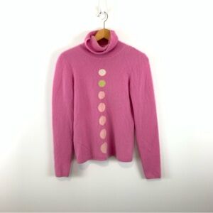 Vintage 100% Cashmere Pink Turtleneck Sweater 90s Style Polka Dots